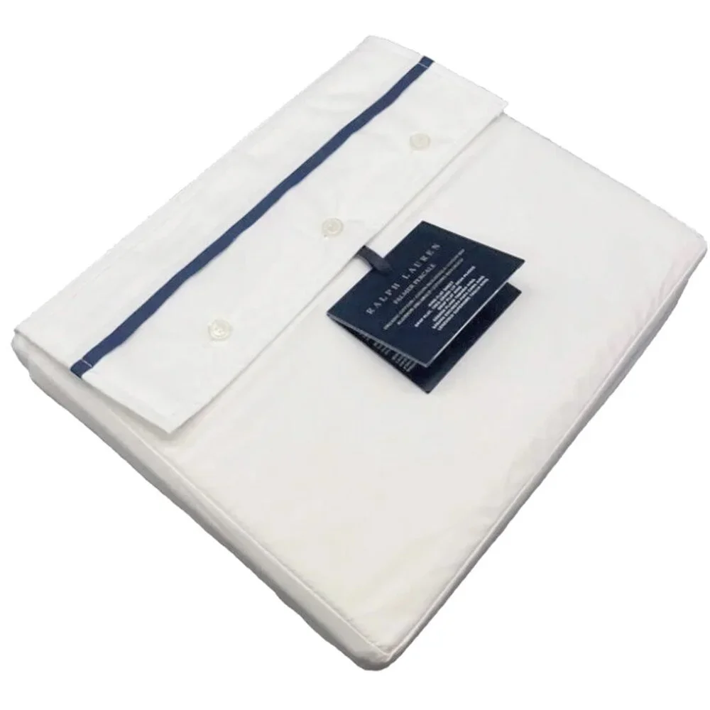 NEW $200 Ralph Lauren Cotton Palmer Percale Sheet! Flat  Full or King White Navy